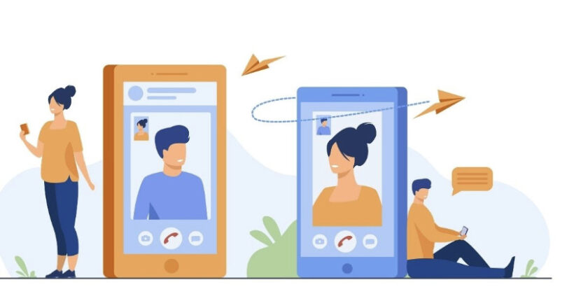 Illustration of people using video chat apps on smartphones